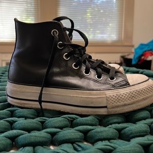 Faux leather platform high top converse